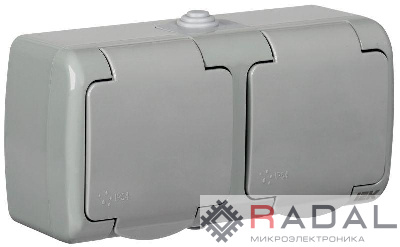 Розетка 2-м ОП Aquatic РСш22-2-А 16А IP54 с заземл. с крышкой сер. IEK ERA22-K03-16-54
