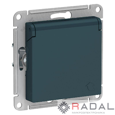 Механизм розетки 1-м СП AtlasDesign 16А IP20 с заземл. защ. шторки с крышкой изумруд SchE ATN000846