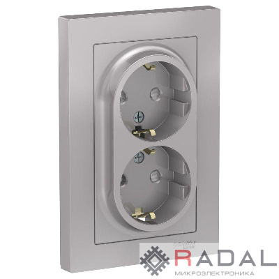Розетка 2-м СП AtlasDesign 16А IP20 с заземл. защ. шторки в сборе алюм. SE ATN000326
