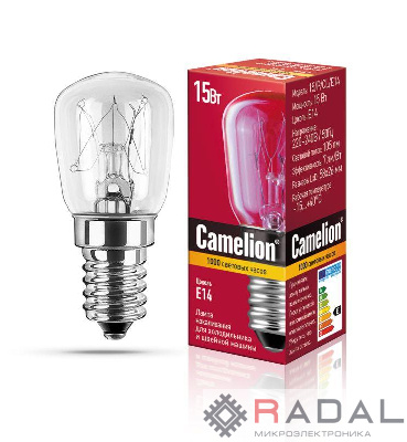 Лампа накаливания MIC 15/P/CL/E14 15Вт E14 220-230В для холодильников и швейн. машин Camelion 12116