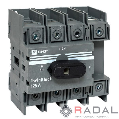 Рубильник 4п 125А с рукояткой управления для прямой установки TwinBlock EKF tb-125-4p-f