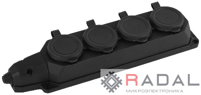 Колодка каучуковая 4-м с заземл. 16А IP44 черн. ЭРА Б0044546