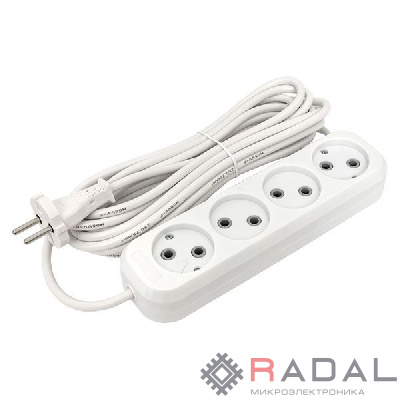 Удлинитель 4х5м без заземл. 10А IP20 Эксперт 2.2кВт ПВС 2х0.75 PROxima EKF UBA10-275-4-05