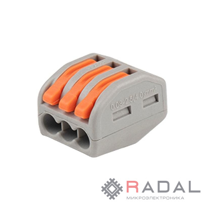 Клемма монтажная рычажного соединения PTC-3P 222-413 BL/10 450В 32А 0.08-2.5(4.0)кв.мм Jazzway 5050730