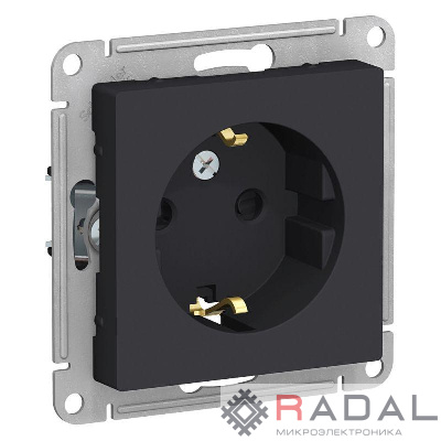 Механизм розетки 1-м СП AtlasDesign 16А IP20 с заземл. защ. шторки карбон SchE ATN001045