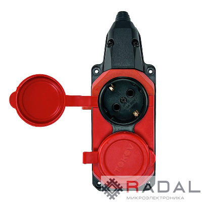 Колодка удлинителя 2-м с заземл. 16А IP44 каучук красн. TOKOV TKE-C13-KK2-Z