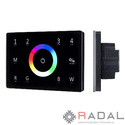 Панель Sens SMART-P85-RGBW Black 230В 4 зоны 2.4G IP20 пластик Arlight 028405
