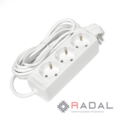 Удлинитель 3х5м с заземл. 10А IP20 2.2кВт ПВС 3х0.75 бел. DOMTOK 2376