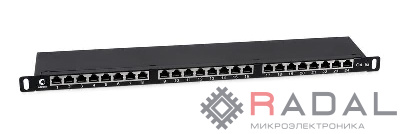 Патч-панель 19дюйм 0.5U 24 порта RJ45 кат.6а полностью экранир. Dual IDC высокой плотности Cabeus 9652c