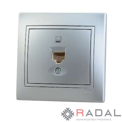 Розетка компьютерная 1-м СП Мира RJ45 метал. сер. Lezard 701-1010-139