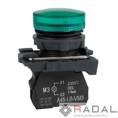 Лампа сигнальная OptiSignal D22 C5-L-M3 зел. пластик 230-240VAC XB5AVM3 КЭАЗ 332188