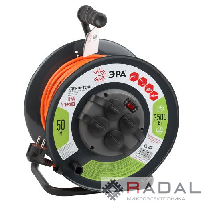 Удлинитель силовой RMx-4es-3x1.5-50m-IP44 на метал. катушке с/з 4гнезда 50м ПВС 3х1.5 Эра Б0046852