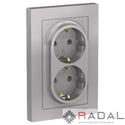 Розетка 2-м СП AtlasDesign 16А IP20 с заземл. в сборе алюм. SchE ATN000324
