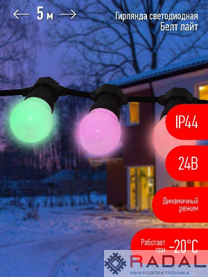 Гирлянда "Белт Лайт" 5м 10LED шаг 50см мультиколор 24В каучуковая изоляция IP44 динамич.режим с контроллером и трансформ. ЭРА Б0047956