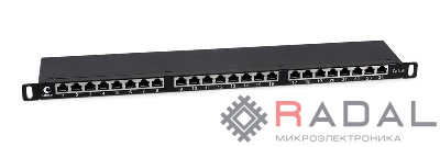 Патч-панель 19дюйм 0.5U 24 порта RJ45 кат.6 полностью экранир. Dual IDC высокой плотности Cabeus 9651c