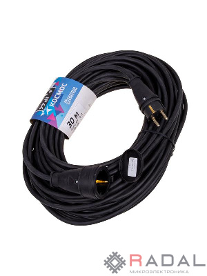 Удлинитель-шнур 1х30м 16А IP44 250В 4кВт черн. каучук КГ 3х2.5 УХз16 Россия КОСМОС YSHKsm30m-1g(16A)KG
