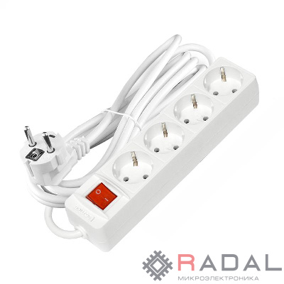 Удлинитель 4х3х16А IP20 3х1 с выкл. бел. DOMTOK 2499