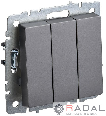 Выключатель 3-кл. СП BRITE ВС10-3-0-БрС 10А сталь IEK BR-V30-0-10-K46