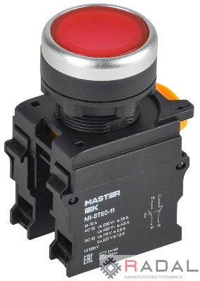Кнопка d22мм 1НО+1НЗ MASTER красн. IEK MI-BT60-11-3-22-K04