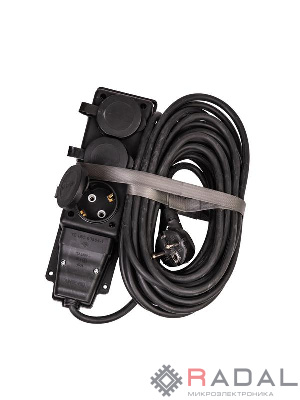 Удлинитель на каучуковой колодке 3х10м 16А IP44 250В 4кВт каучук КГ 3х2.5 черн. УХз16 Россия КОСМОС YKsm10m-3g(16A)KG-B