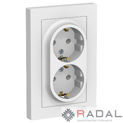 Розетка 2-м СП AtlasDesign 16А IP20 с заземл. в сборе бел. SchE ATN000124