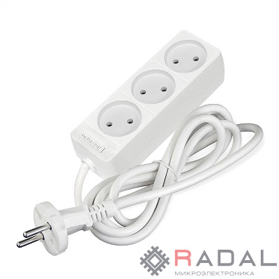 Удлинитель 3х1.5м без заземл. 10А IP20 2.2кВт ПВС 2х0.75 бел. DOMTOK 2370
