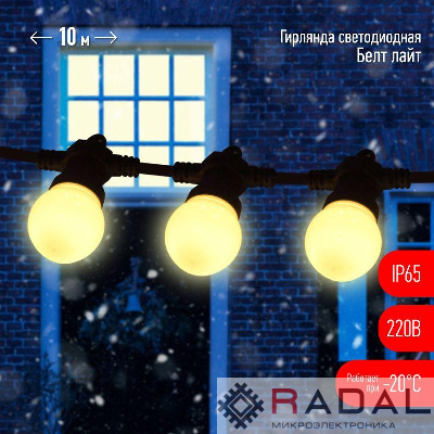 Гирлянда "Белт Лайт" 10м 30LED шаг 30см тепл. свет 220В каучуковая изоляция IP65 ЭРА Б0047954