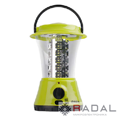 Фонарь аккумуляторный кемпинговый AccuF5-L36-gn 36SMD 2 режима: 100проц. 2ч/10проц. 16ч аккум. 1.6А.ч индикатор зарядки диммер зел. ФАZА 2851000