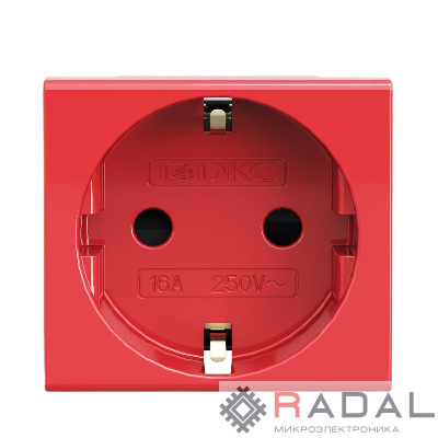 Розетка 1-м СП 2мод. Viva 16А IP20 2Р+Е с заземл. защ. шторки красн. DKC 45015