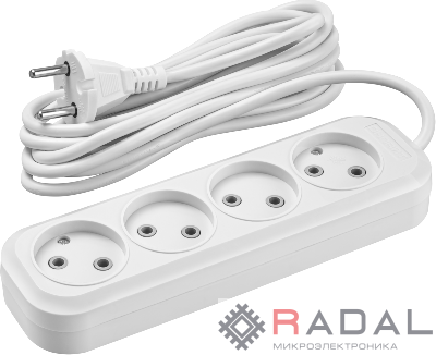 Удлинитель 4х5м без заземл. 10А IP20 90 785 OPE-S-04-500-X-2x1 бел. ОНЛАЙТ 90785