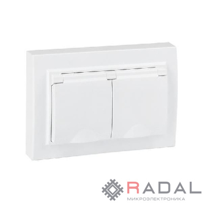 Розетка 2-м СП Минск 16А IP44 с заземл. защ. шторки с крышкой бел. EKF ERR16-129-200-44