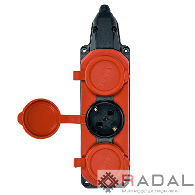 Колодка удлинителя 3-м с заземл. 16А IP44 каучук красн. TOKOV TKE-C13-KK3-Z