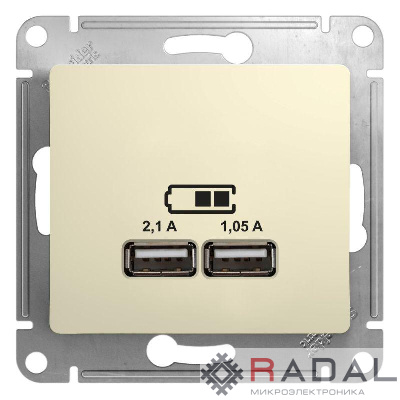 Розетка USB 2-м СП Glossa A+A 5В/2.1А 2х5В/1.05А механизм беж. SchE GSL000233