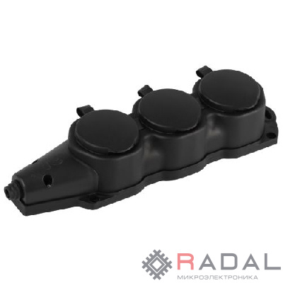 Колодка ЭРА KX-3e-B-IP44 каучуковая с заземлением 3 розетки 16A IP44 черн. Эра Б0068453