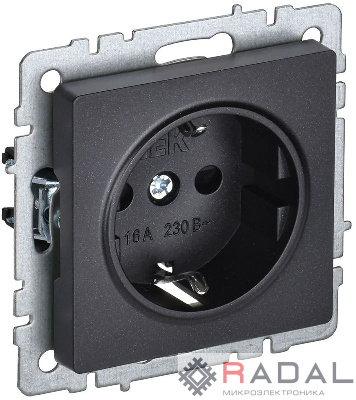 Розетка BRITE РС14-1-0-БрЧ 16А с заземл. защ. шторки черн. IEK BR-R14-16-K02
