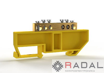 Шина PE "земля" на DIN-изоляторе 6х9мм 6 отвер. латунь TOKOV ELECTRIC TKE-BCB-69-6-DIN/PE