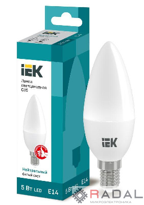 Лампа светодиодная ECO C35 5Вт свеча 4000К бел. E14 450лм 230-240В IEK LLE-C35-5-230-40-E14