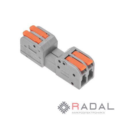 Клемма СМК 222-422R проходная разъемная 2 полюса сер. 0.2-2.5/4кв.мм Rexant 07-5262