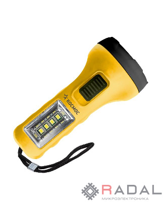 Фонарь ручной 0.5ВтLED+4SMD(1Вт) 1xAA корпус ABS-пластик ремешок ручной КОСМОС KOC119B