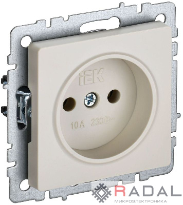Розетка BRITE РС10-1-0-БрКр 10А без заземл. без защ. шторок беж. IEK BR-R10-10-K10
