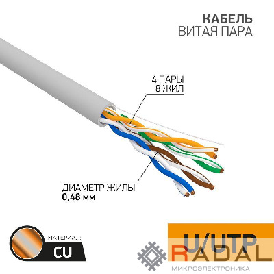 Кабель UTP 4х2х24AWG кат.5е медь 305м (м) PROCONNECT 01-0052