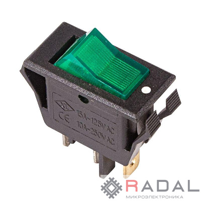 Выключатель клавишный 250В 15А (3с) ON-OFF зел. с подсветкой (RWB-413 SC-788) Rexant 36-2226
