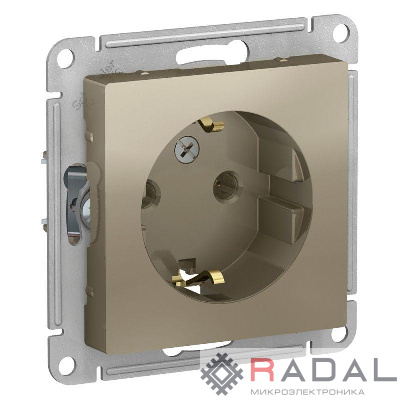 Механизм розетки 1-м СП AtlasDesign 16А IP20 с заземл. шампань SchE ATN000543