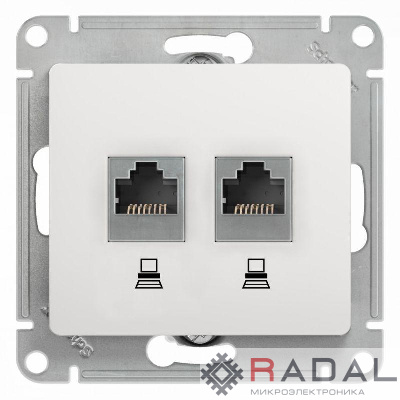 Механизм розетки комп. 2-м Glossa RJ45+RJ45 кат.5е бел. SchE GSL000185KK