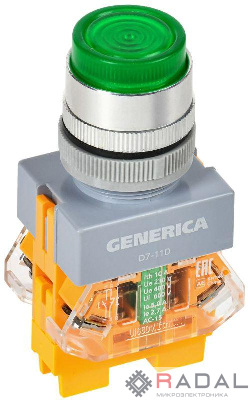 Кнопка D7-11D d22мм 1НО+1НЗ с подсветкой зел. GENERICA BBT50-11D-3-12-K06-G