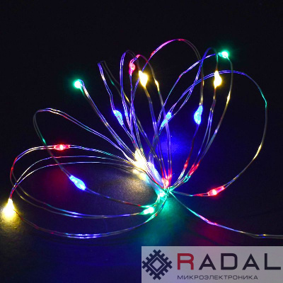 Гирлянда "Роса" 2м 20LED RGBY IP20 провод прозр. шнур 0.3м 2AA IEK LGDB500-3-020-02-T-B-20