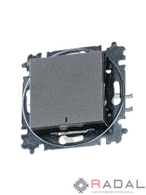 Выключатель 1-кл. СП Levit IP20 с подсветкой сталь/дым. черн. ABB 2CHH590146A6069