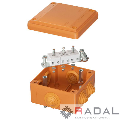 Коробка ответвительная FS 100х100х50мм 5р 450В 10А 6кв.мм с каб. вводами и клеммн. IP55 пластик. DKC FSB11506