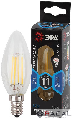 Лампа светодиодная филаментная F-LED B35-11W-840-E14 11Вт B35 свеча 4000К нейтр. бел. E14 Эра Б0046987