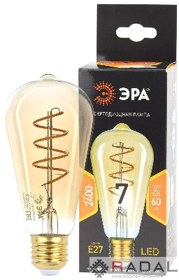 Лампа F-LED ST64-7W-824-E27 spiral gold (филамент спир. зол. 7Вт тепл. E27) (20/960) ЭРА Б0047665